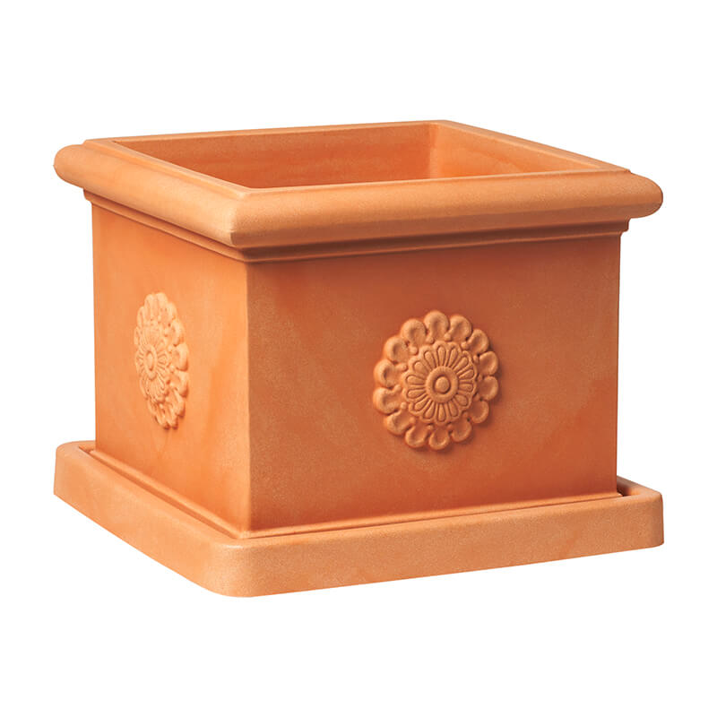 Vaso O Sottovaso Tondo FESTONATO In Resina, Colore Bianco, 50x38H Cm, Effetto Cemento